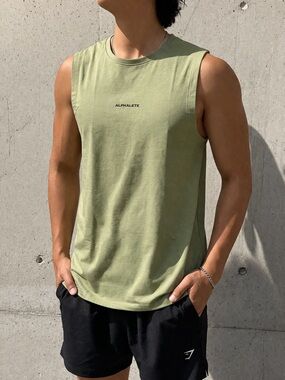 Alphalete Men’s Olive Green Sleeveless Performance Fit Muscle Tank Top Gym Small